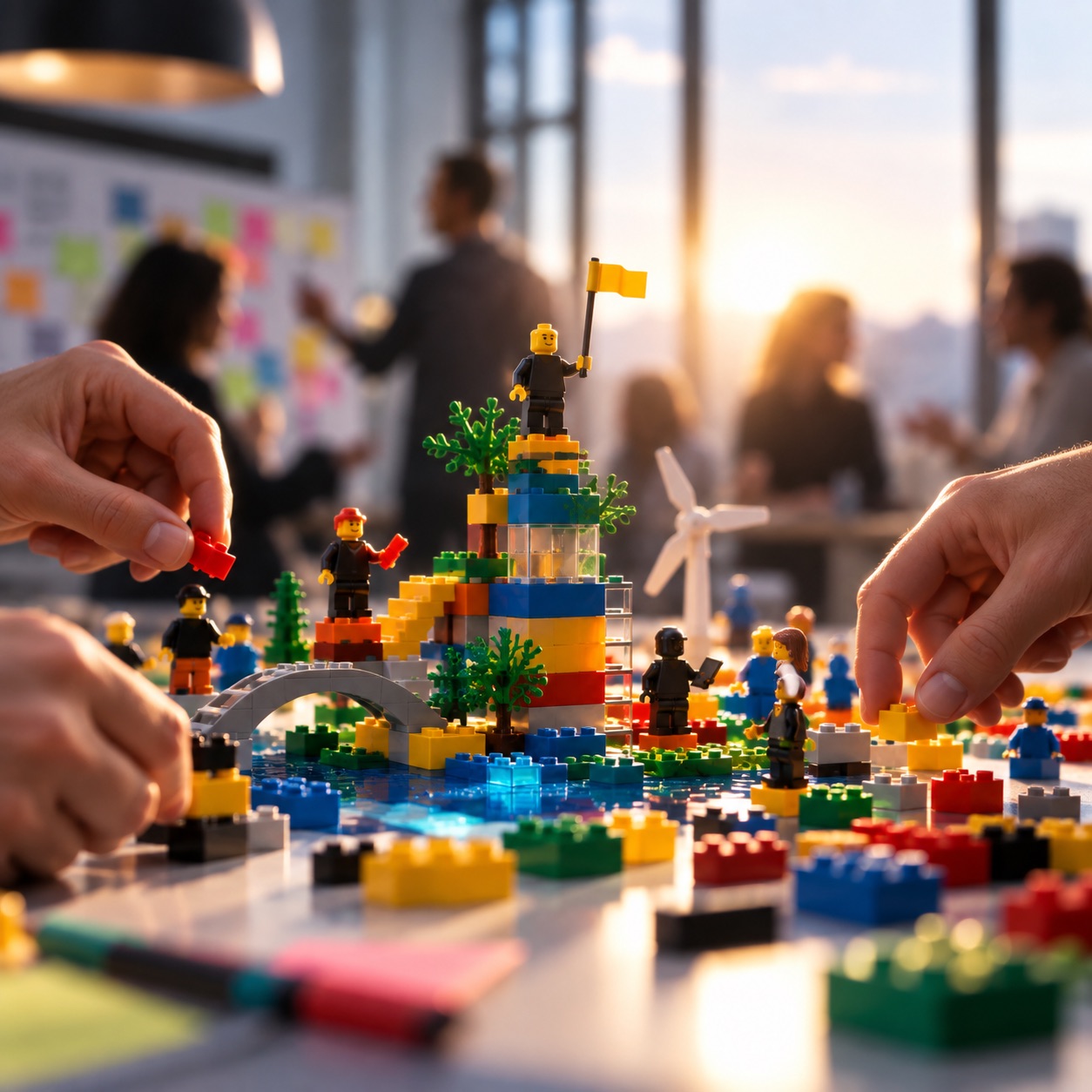 Teilnehmende bauen gemeinsam ein dreidimensionales Zukunftsmodell im TomorrowCamp©