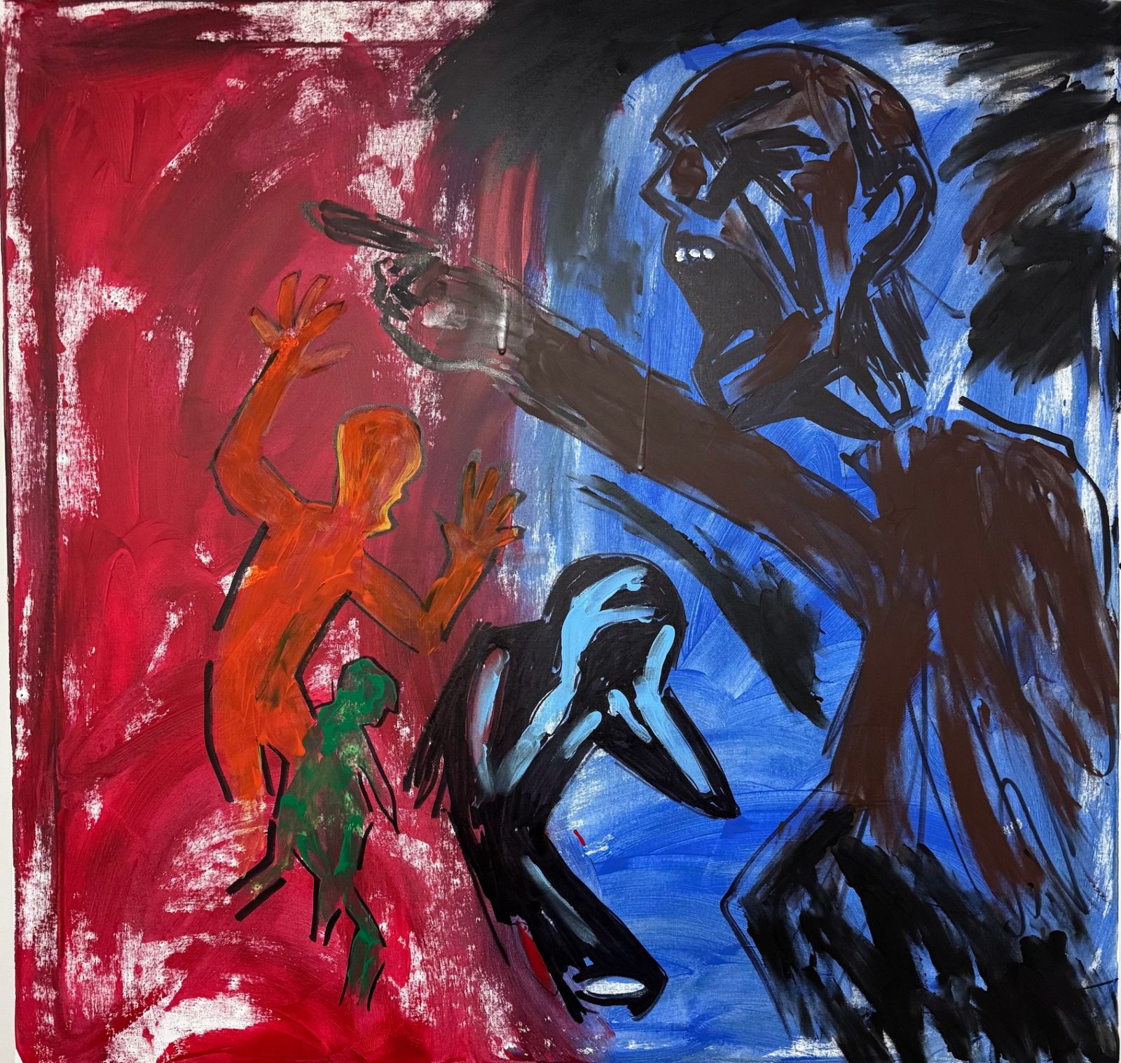 BLUE REPUBLIC (2024) – Gemälde von Thomas Anderer, Mixed Media auf Leinwand, 120 × 120 cm