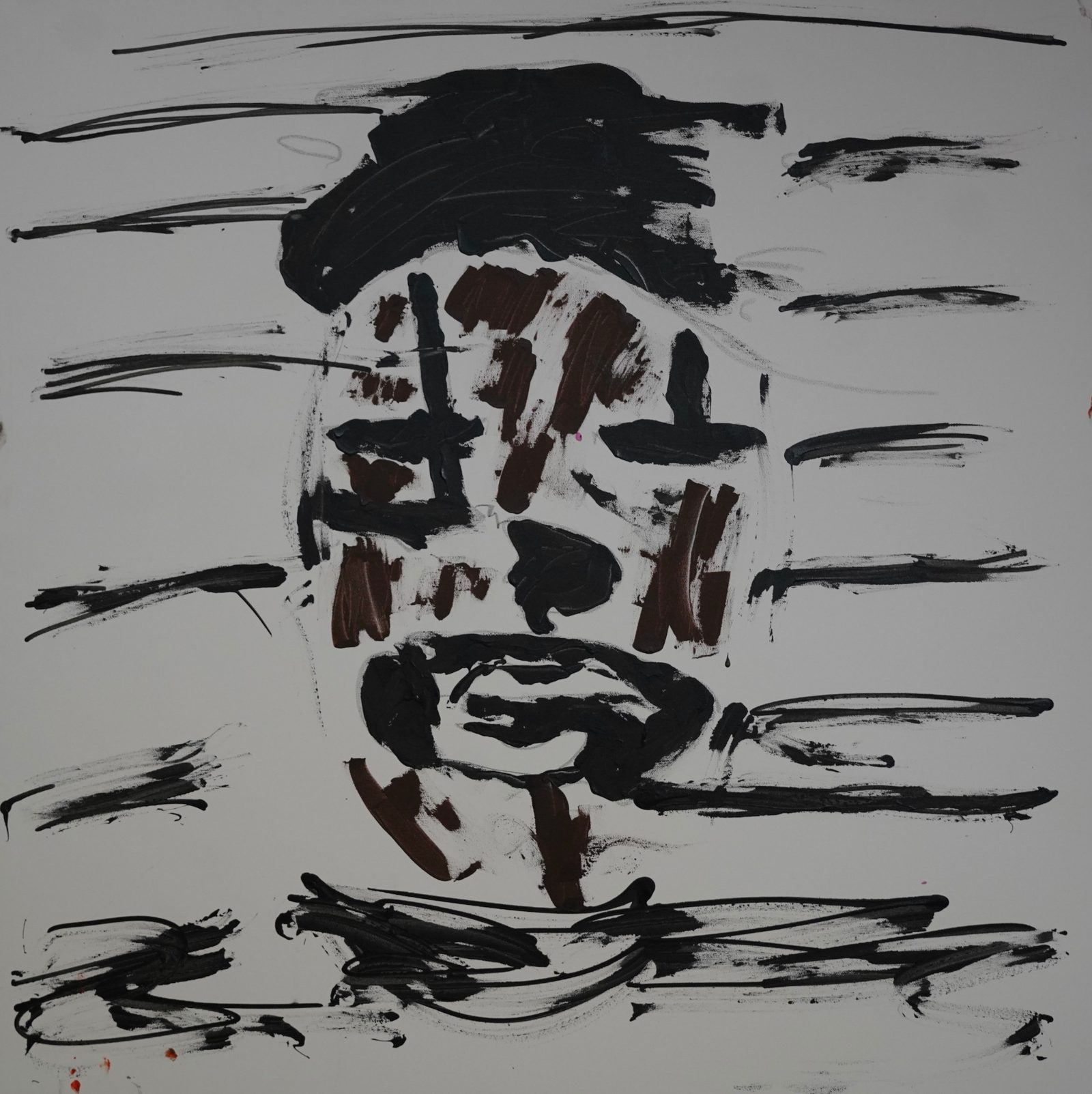 BROWN GRIMACE (2024) – Gemälde von Thomas Anderer, Mixed Media auf Leinwand, 120 × 120 cm