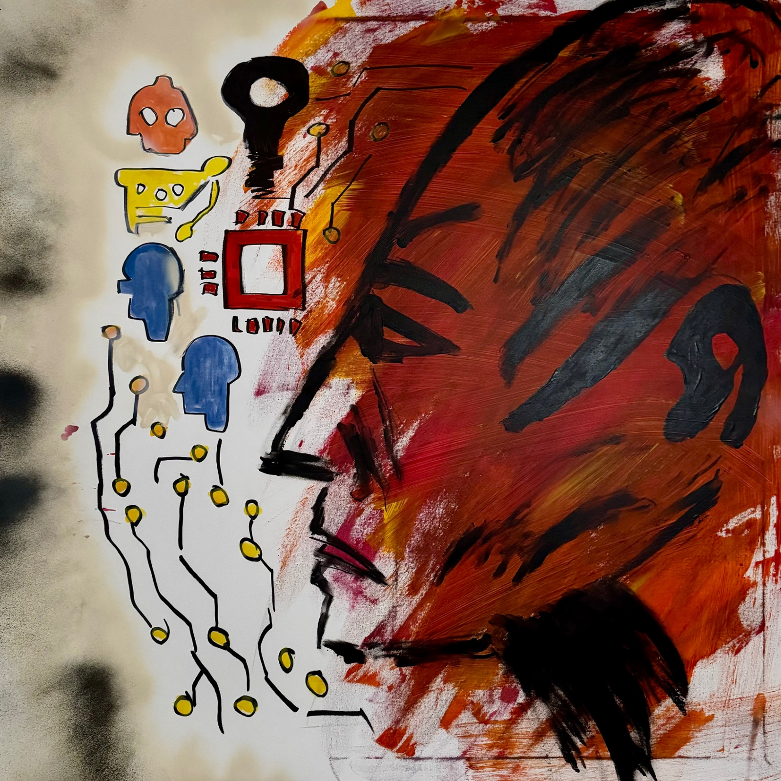 FUTUREPEOPLE (2024) – Gemälde von Thomas Anderer, Mixed Media auf Leinwand, 120 × 120 cm