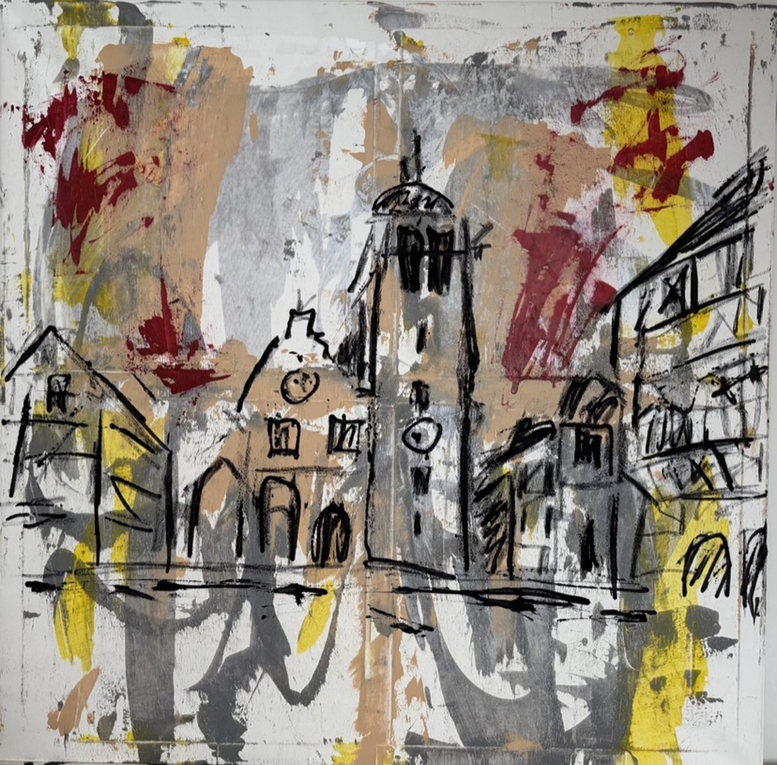 HOMETOWN (2026) – Gemälde von Thomas Anderer, Mixed Media auf Leinwand, 120 × 120 cm