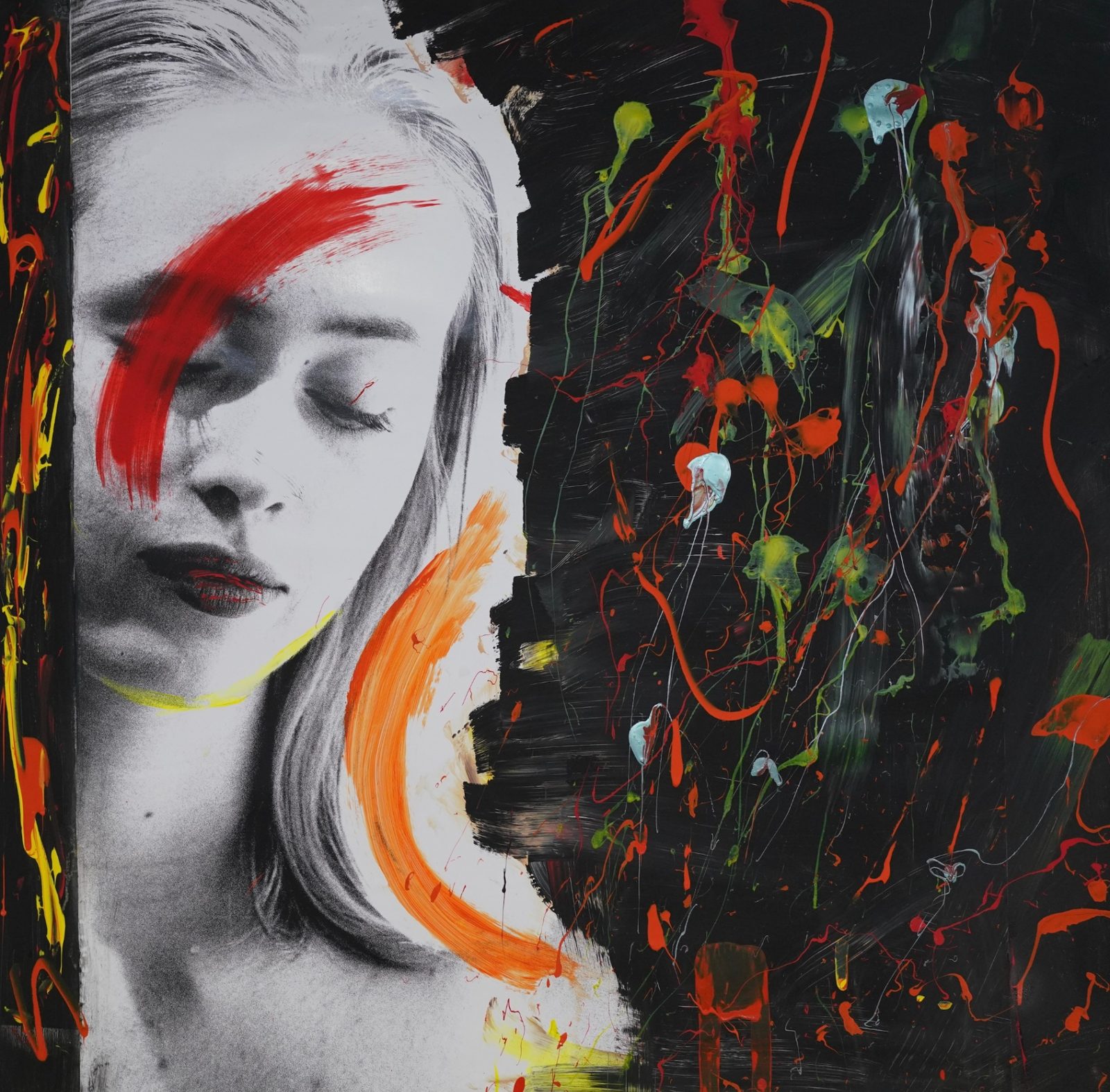 Madleine (2024) – Gemälde von Thomas Anderer, Mixed Media auf Leinwand, 120 × 120 cm