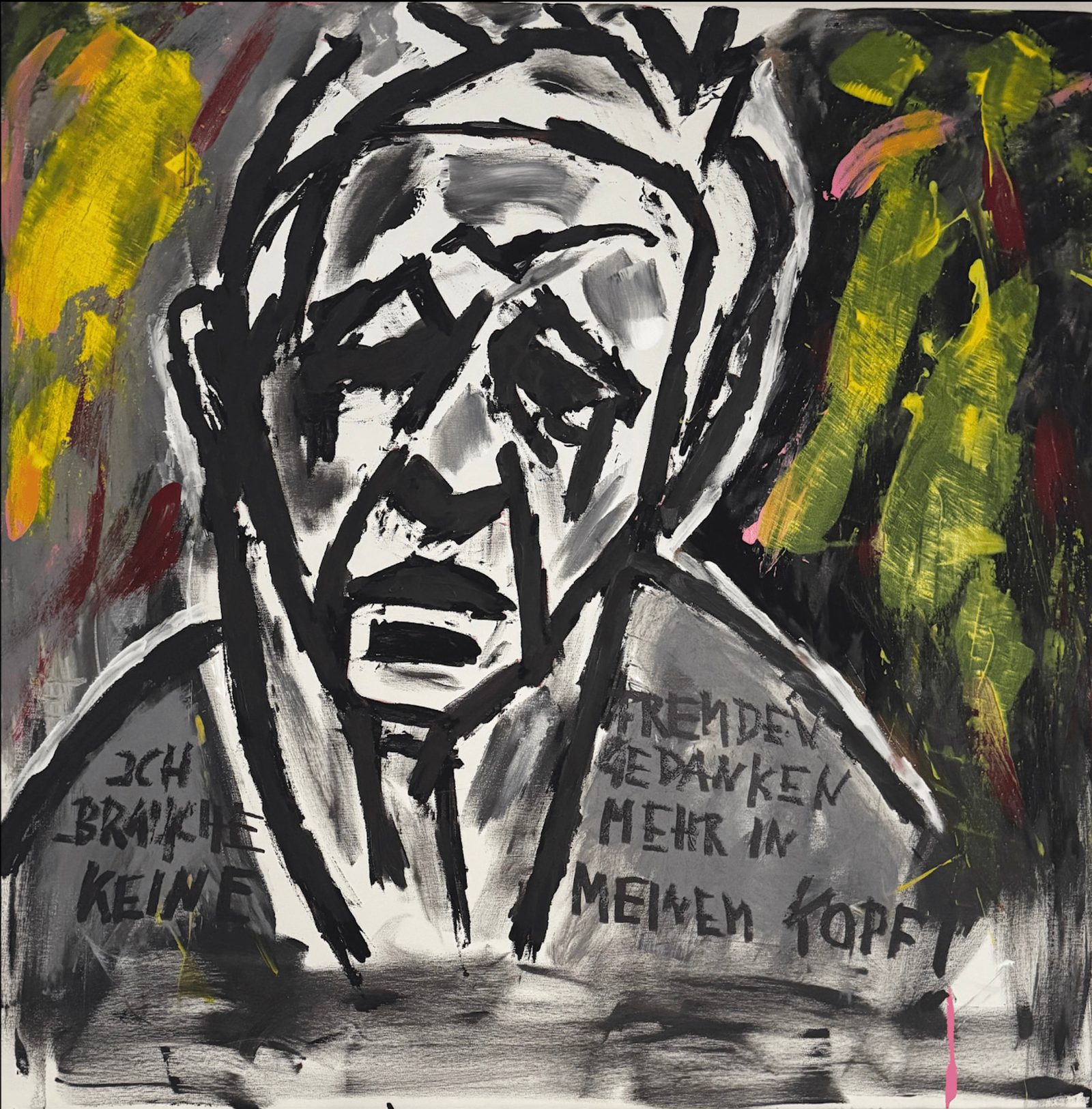 MY BUDDY (2026) – Gemälde von Thomas Anderer, Mixed Media auf Leinwand, 120 × 120 cm