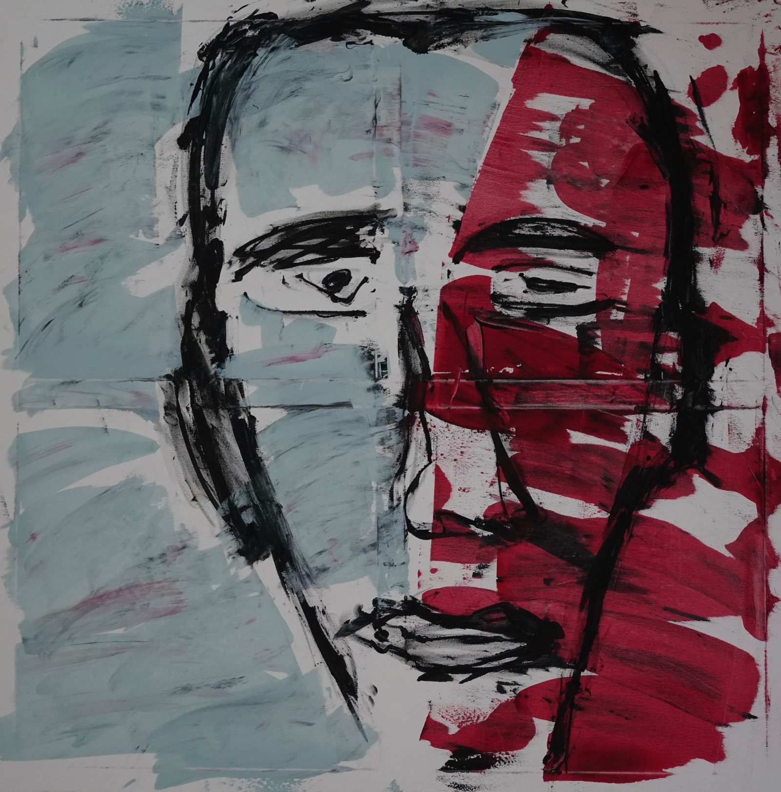 TWO FACES (2024) – Gemälde von Thomas Anderer, Mixed Media auf Leinwand, 120 × 120 cm